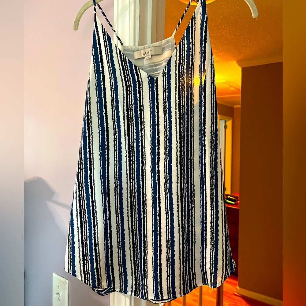 LOFT Size Small Cami Blue Black Gray Stripes